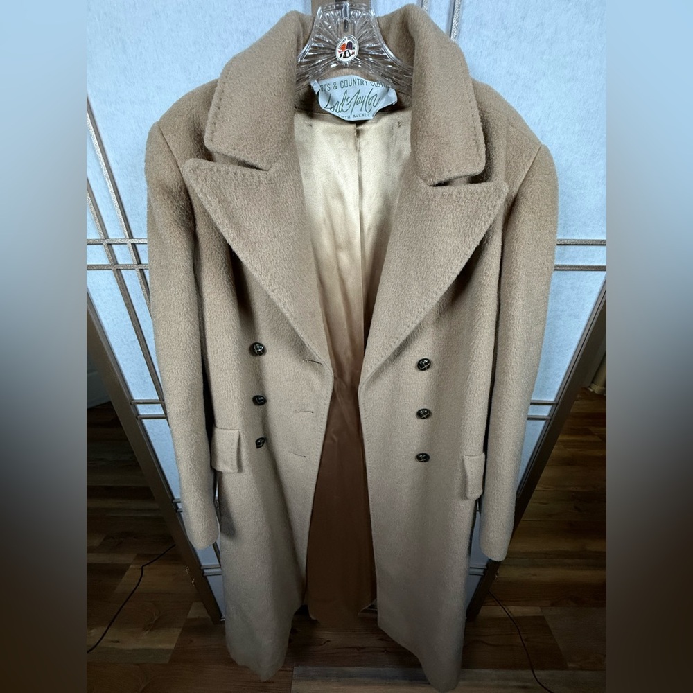 Vintage Lord & Taylor Wool Camel Double-Breasted Trench Coat Women’s Large RARE - Picture 2 of 12
